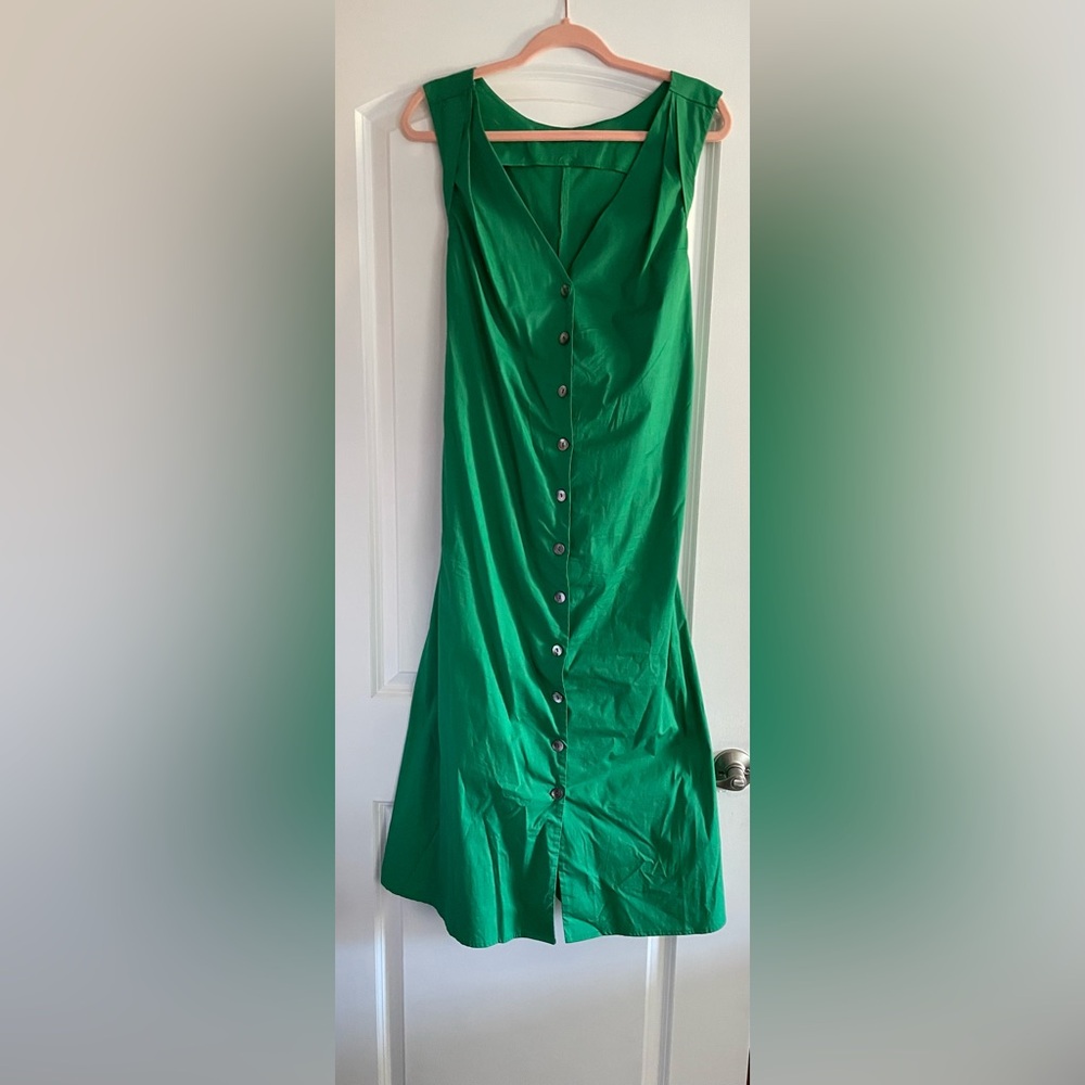 💚GUC Eshakti Sleeveties Cotton Poplin Shirtdress in Verdigris Green 💚